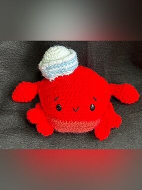 Handmade Crochet Crab Plush with Sailor Hat 🦀